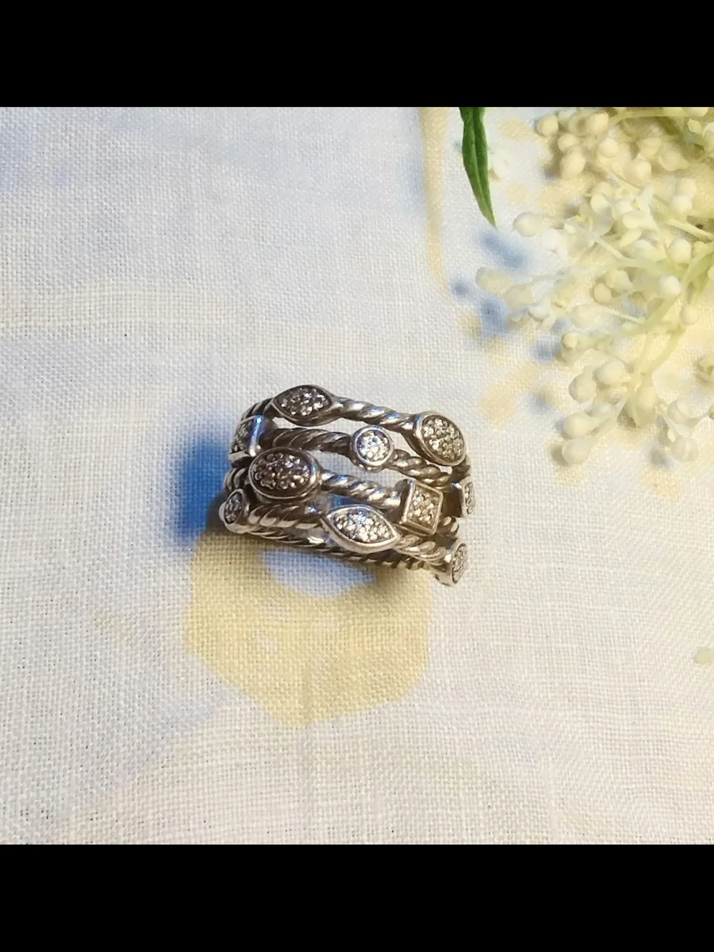 David Yurman Sterling Silver Pave Diamond Stacking Ring Size 7